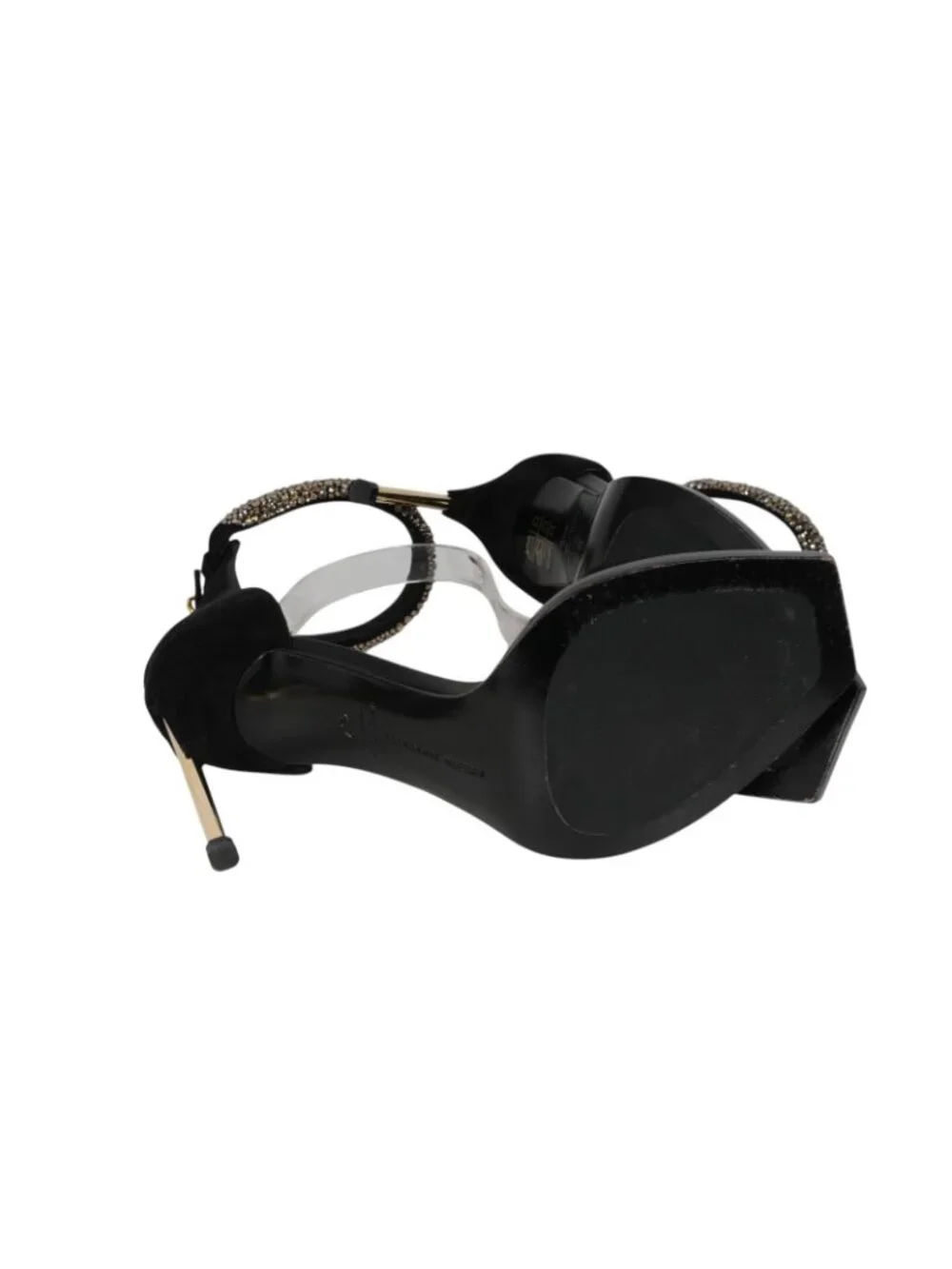 Alexander McQueen Women Pin Heel Bangle Sandals Size US 10.5 EU 40.5 Black Suede